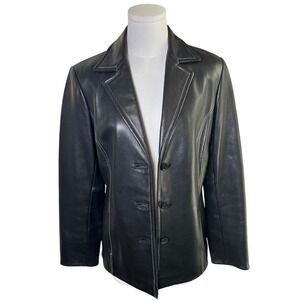 Minimalist Black Leather Blazer Jacket Genuine Leather Casual Corner Women S